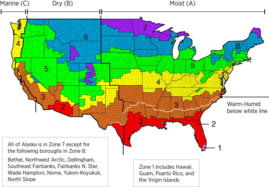 Climate zone Map from EPA