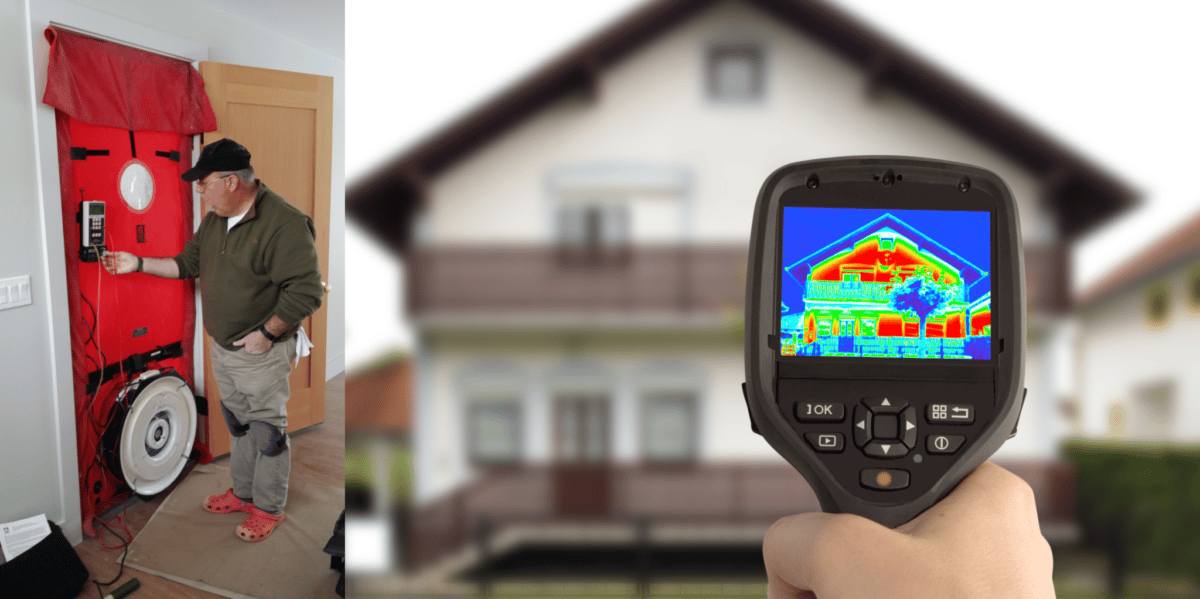 Energy audit using blower door and thermal imaging