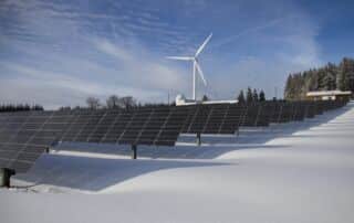 clean energy wind turbine and solar panels