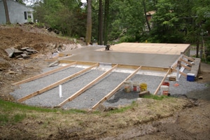 Foundation with freshly-poured concrete