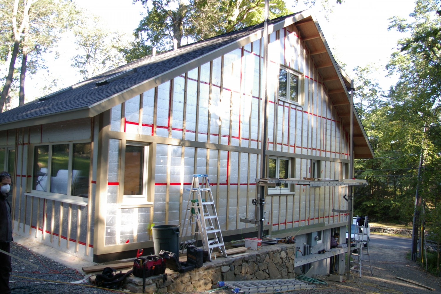 Exterior walls with 2nd layer of polyiso and firring